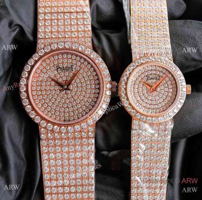 Pave Diamond Dial Piaget Tradition Rose Gold Couple Watches